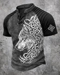 Men's Viking Wolf Symbol Print Short-Sleeve Henley T-Shirt 3246