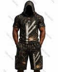 Men's Fashion Viking Rune Print Top & Shorts Two-Piece Set 9575