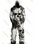 Men's Fashion Skull Contrast Color Embroidered Hoodie & Pants Two-Piece Set 9862