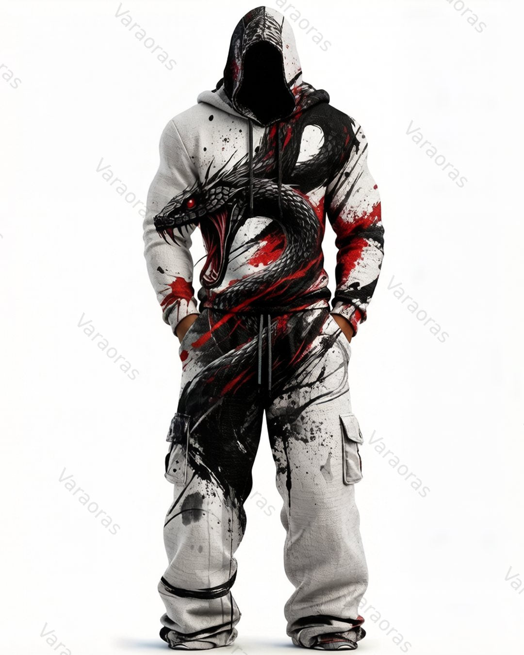 Men's Fashion Viking Contrast Color Embroidered Hoodie & Pants Two-Piece Set 4276