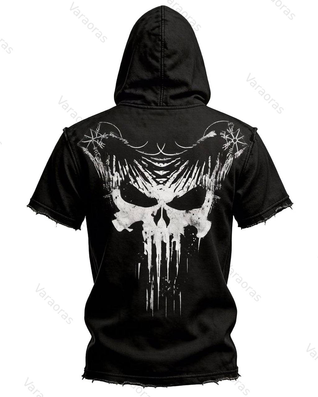 Men's Summer Viking Print Fashion Cotton Linen Hooded Short-Sleeve Sweatshirt  9280