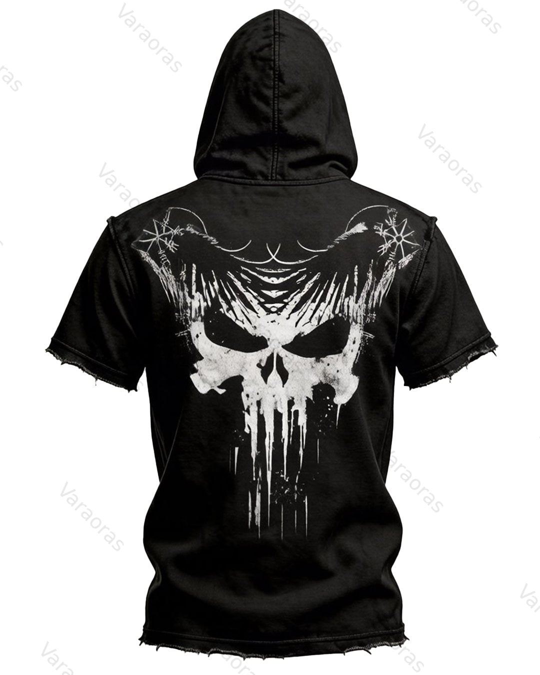 Men's Summer Viking Print Fashion Cotton Linen Hooded Short-Sleeve Sweatshirt  9280