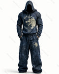Men's Fashion Contrast Colo  Embroidered Hoodie & Pants Two-Piece Set 2067