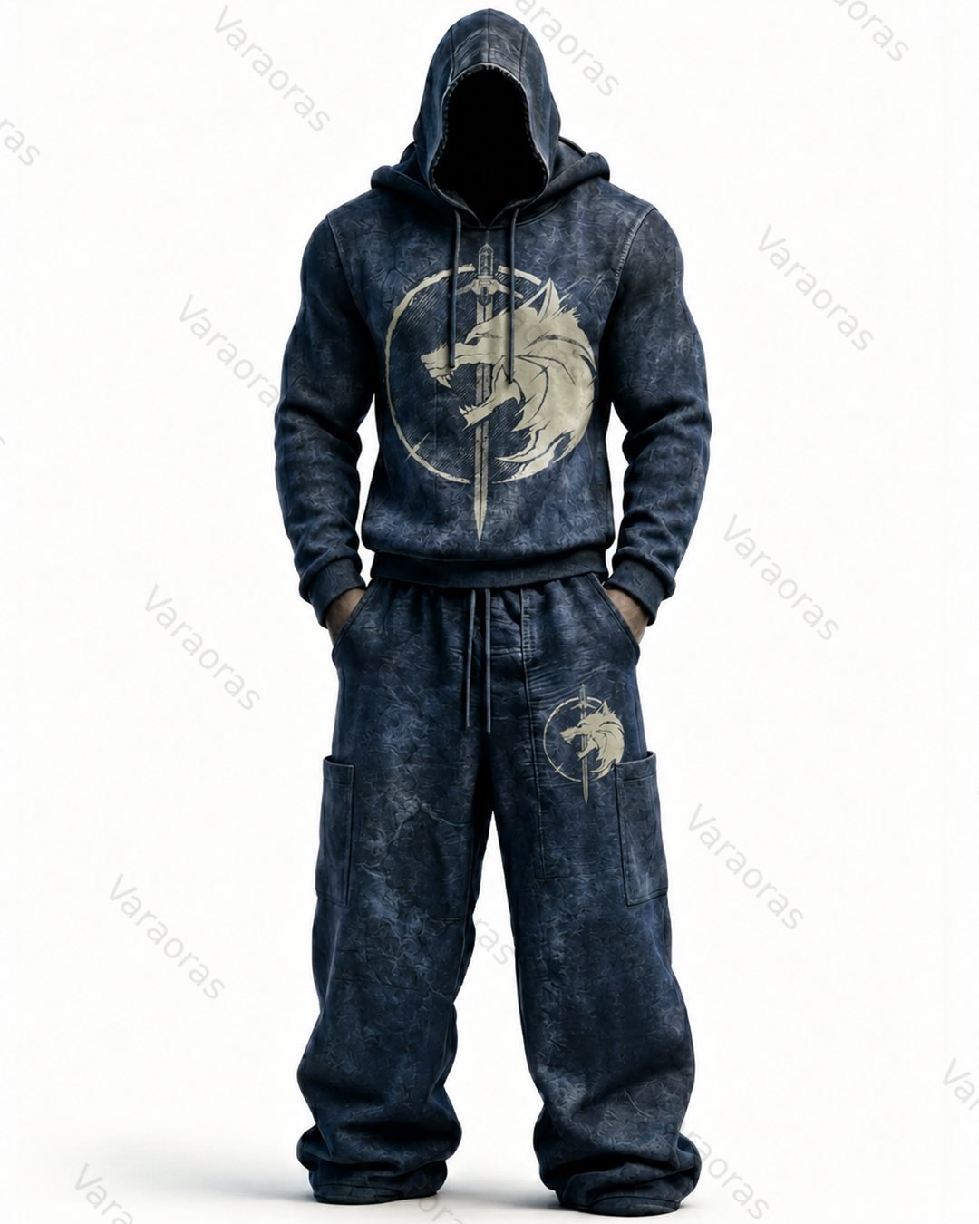 Men's Fashion Contrast Colo  Embroidered Hoodie & Pants Two-Piece Set 2067