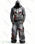 Men's Fashion Skull Contrast Color Embroidered Hoodie & Pants Two-Piece Set 5164