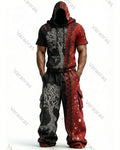 Men's Fashion Viking Contrast Color Embroidered Hoodie & Pants Two-Piece Set 6384