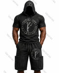 Men's Fashion Viking Rune Print Top & Shorts Two-Piece Set 2706