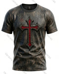 Men's Fashionable Contrast Color Cross  Embroidered T-shirt 7851