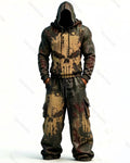 Men's Fashion Skull Contrast Color Embroidered Hoodie & Pants Two-Piece Set 3596