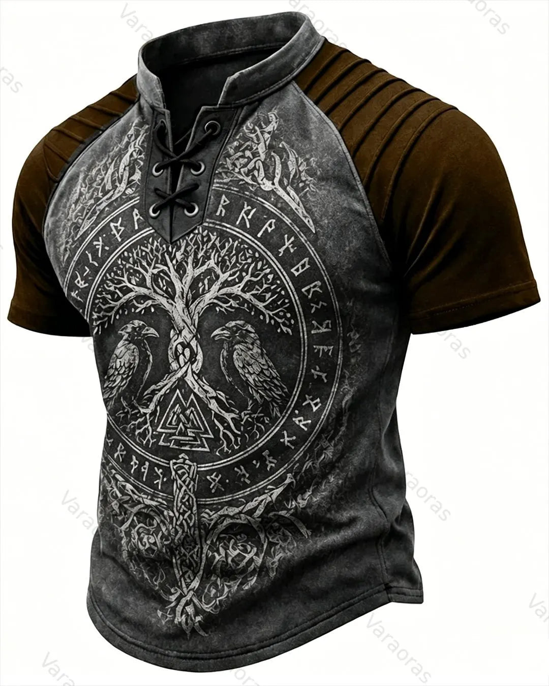 Men's Viking Tree of Life Print Short-Sleeve Henley T-Shirt 4754