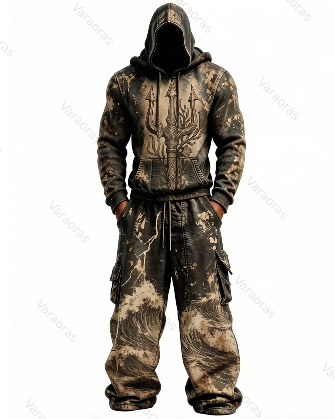 Men's Fashion-Inspired Embroidered Hoodie and Pants Two-Piece Set 3579