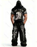 Men's Fashion Viking Contrast Color Embroidered Hoodie & Pants Two-Piece Set 3651
