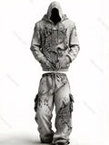 Men's Fashion Viking Wolf Embroidered Hoodie & Pants Two-Piece Set 3978