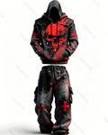 Men's Fashion Gradient Skull Embroidered Hoodie & Pants Two-Piece Set 2722