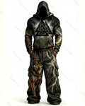 Men's Fashion Viking Contrast Color Embroidered Hoodie & Pants Two-Piece Set 1479