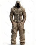 Men's Fashion Contrast Color Cross Embroidered Hoodie & Pants Two-Piece Set 8172