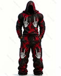 Men's Fashion Skull Print Hoodie & Pants Two-Piece Set 9824