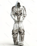 Men's Fashion Skull Contrast Color Embroidered Hoodie & Pants Two-Piece Set 2404