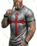 Men's Summer Viking Red Cross Print Short-Sleeve T-Shirt 1746