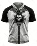 Men's Viking Skull Print Short-Sleeve Henley T-Shirt 9484