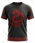 Men's Fashionable Viking Contrast Color Red Dragon Print T-shirt 2504