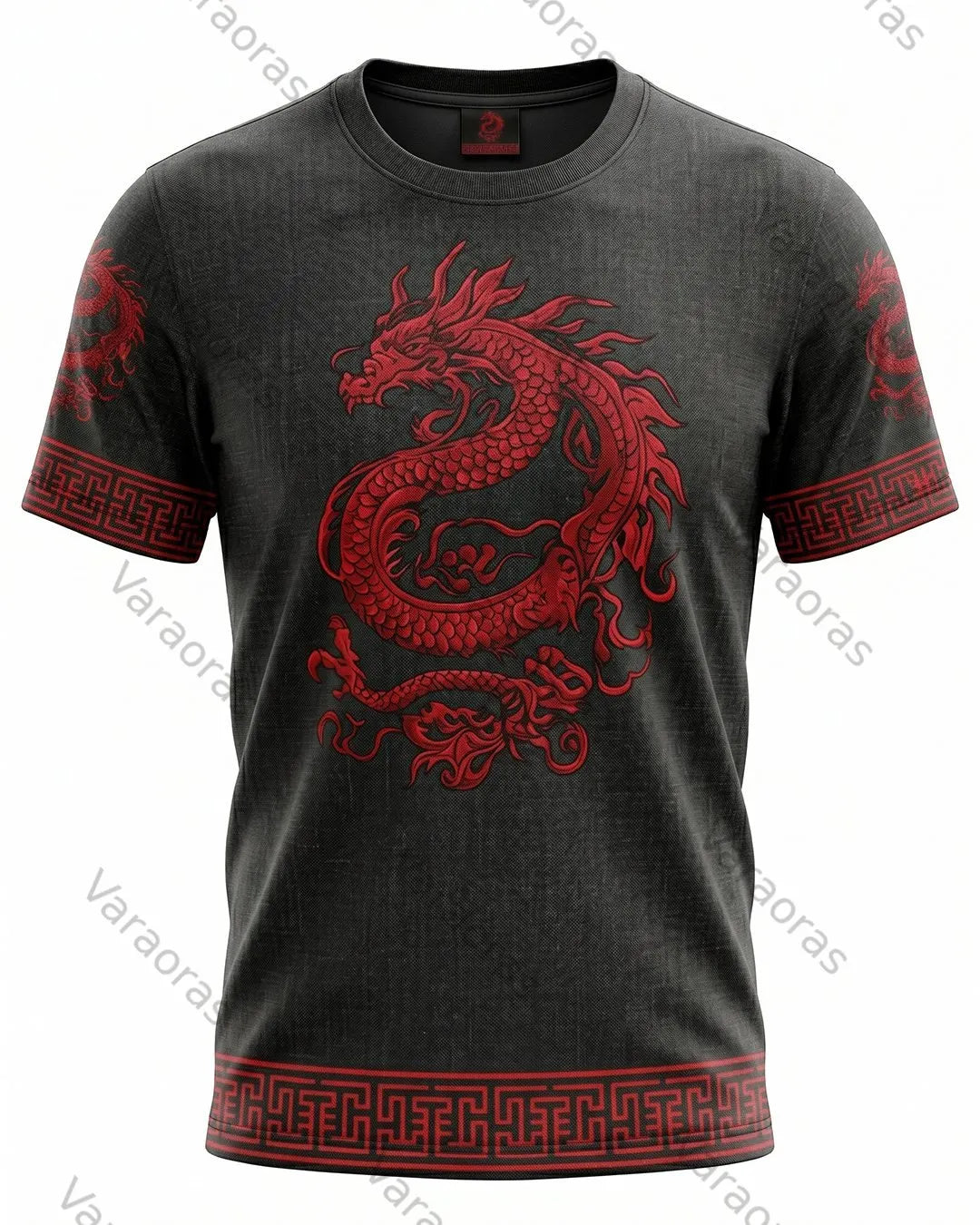 Men's Fashionable Viking Contrast Color Red Dragon Print T-shirt 2504