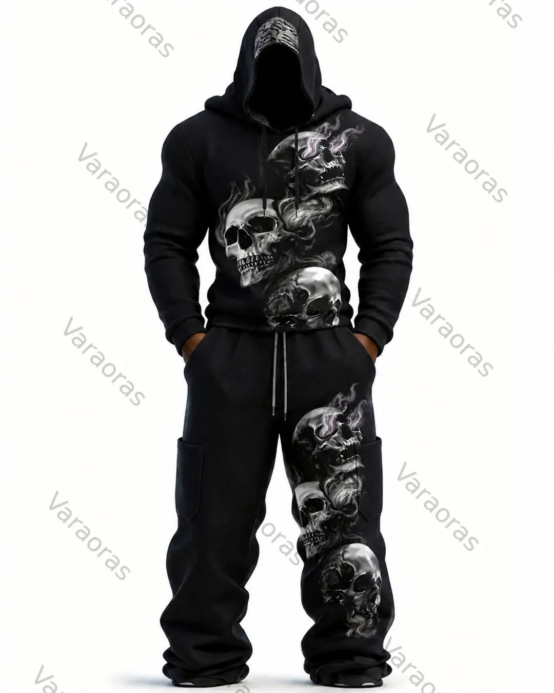 Men's Fashion Skull Print Hoodie & Pants Two-Piece Set 7372