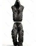 Men's Summer Fashion Viking Embroidered Short-Sleeve Hooded Top and Pants Two-Piece Set 6017