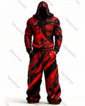 Men's Viking Color-Blocked Raven Embroidered Hoodie and Pants Two-Piece Set 1728
