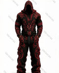 Men's Fashion Viking Contrast Color Embroidered Hoodie & Pants Two-Piece Set 4770