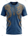 Men's Fashionable Viking Contrast Color Dragon Embroidered T-shirt 6554