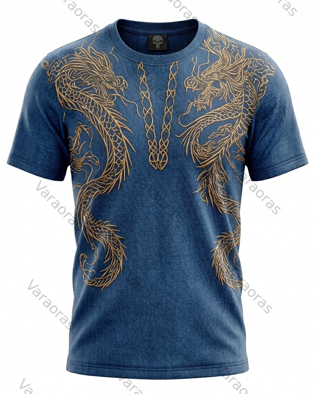 Men's Fashionable Viking Contrast Color Dragon Embroidered T-shirt 6554