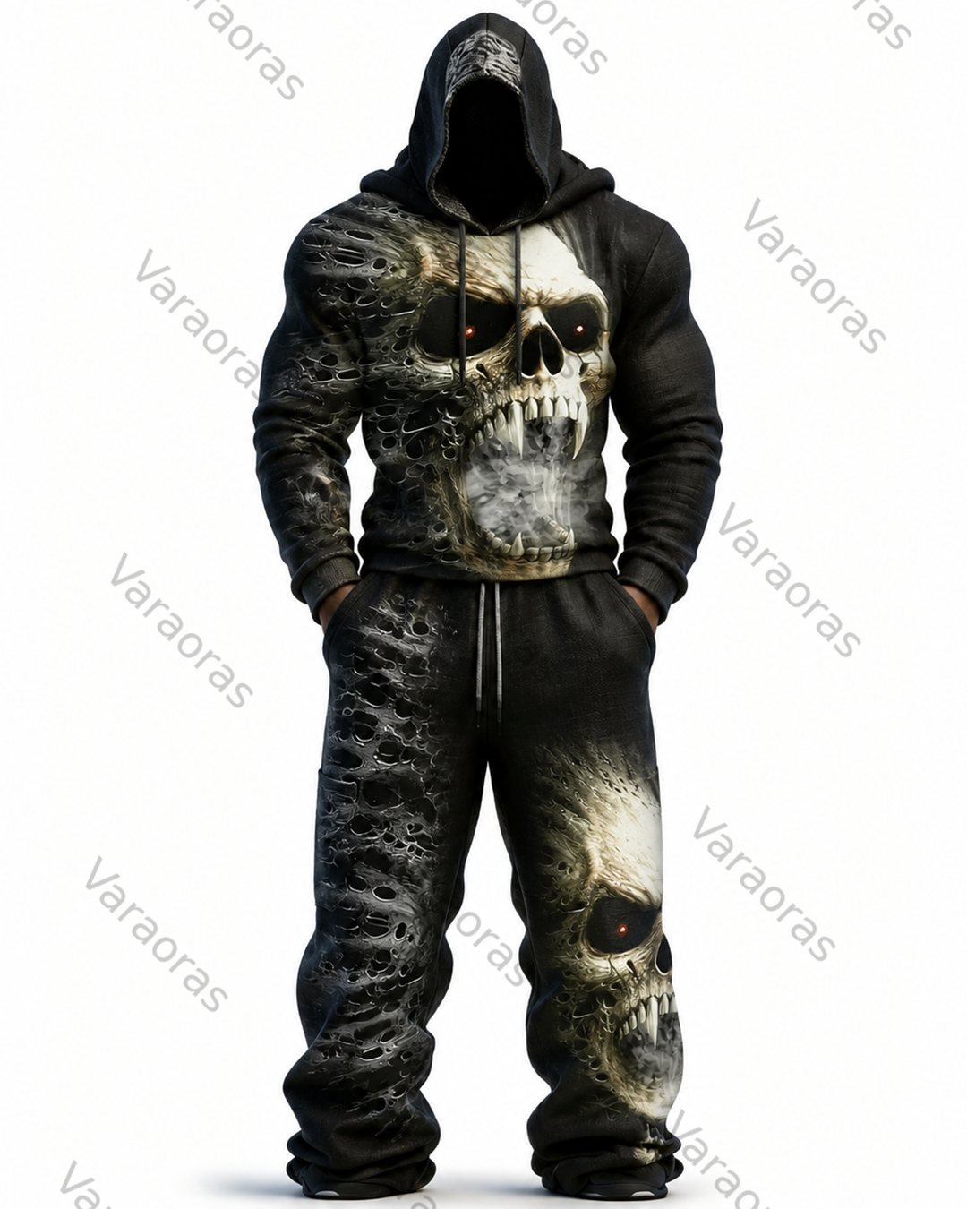 Men's Fashion Skull Print Hoodie & Pants Two-Piece Set 2016