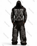 Men's Fashion Skull Print Hoodie & Pants Two-Piece Set 4178
