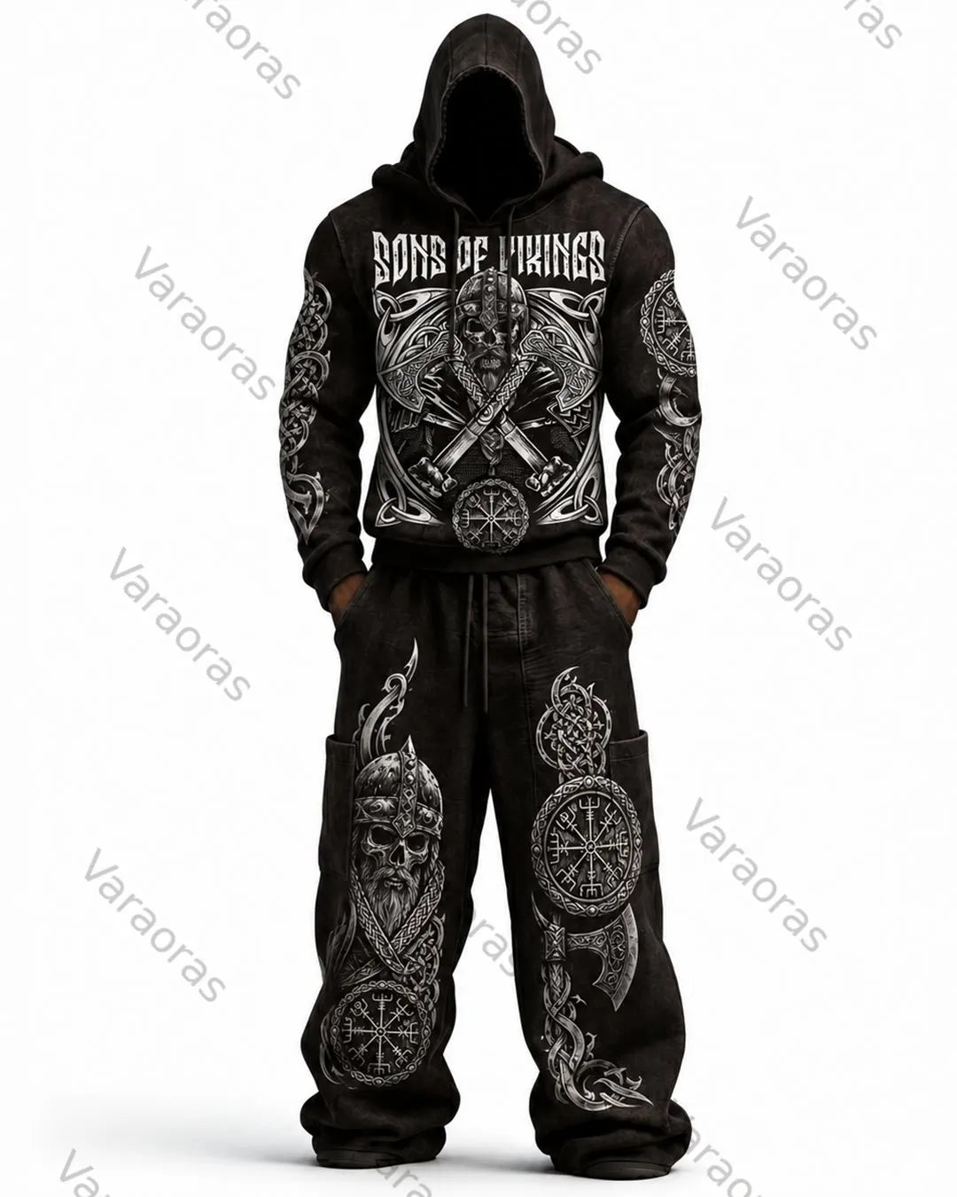 Men's Fashion Skull Print Hoodie & Pants Two-Piece Set 4178