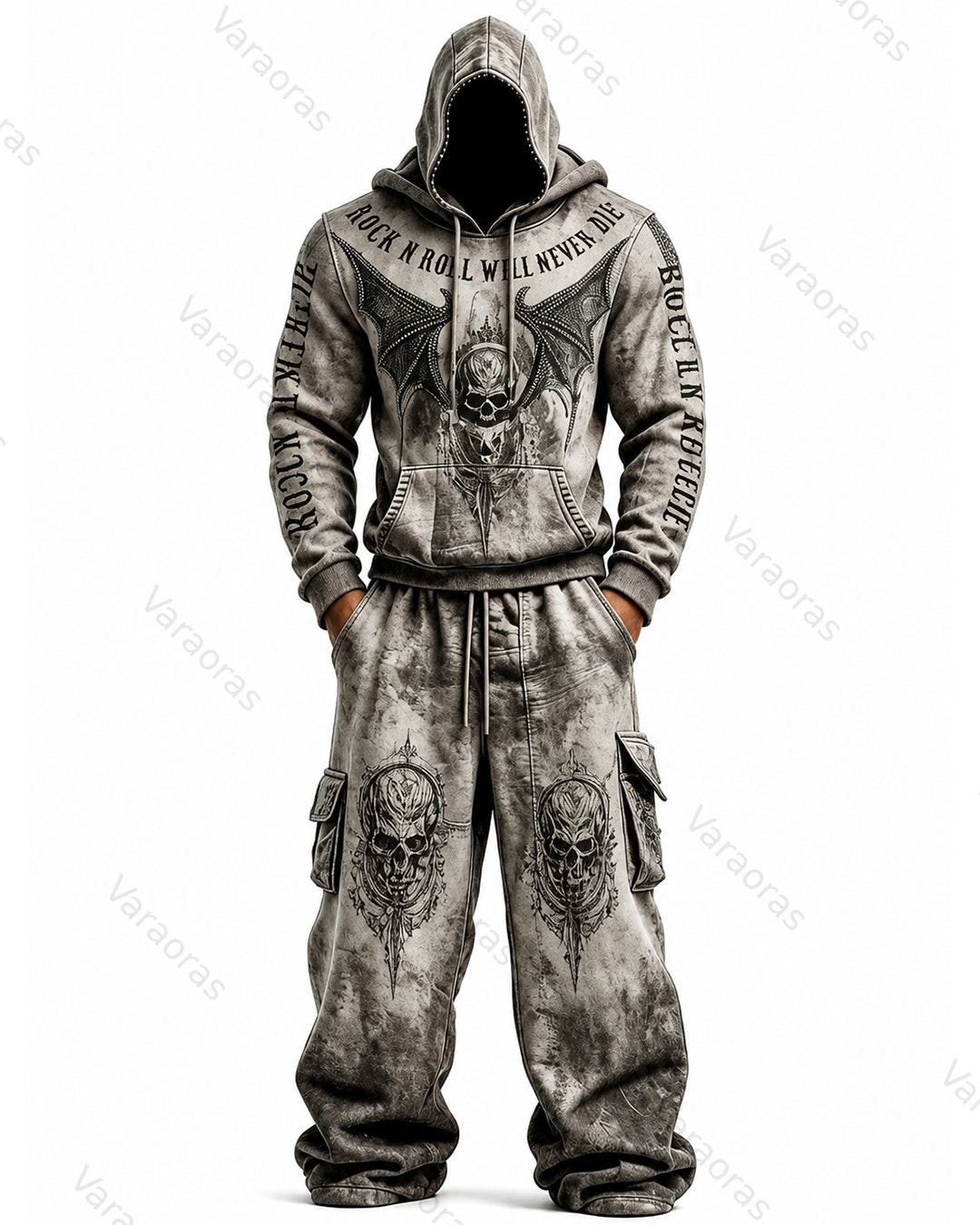 Men's Color-Block Skull-Embroidered Hoodie & Pants Two-Piece Set 5752