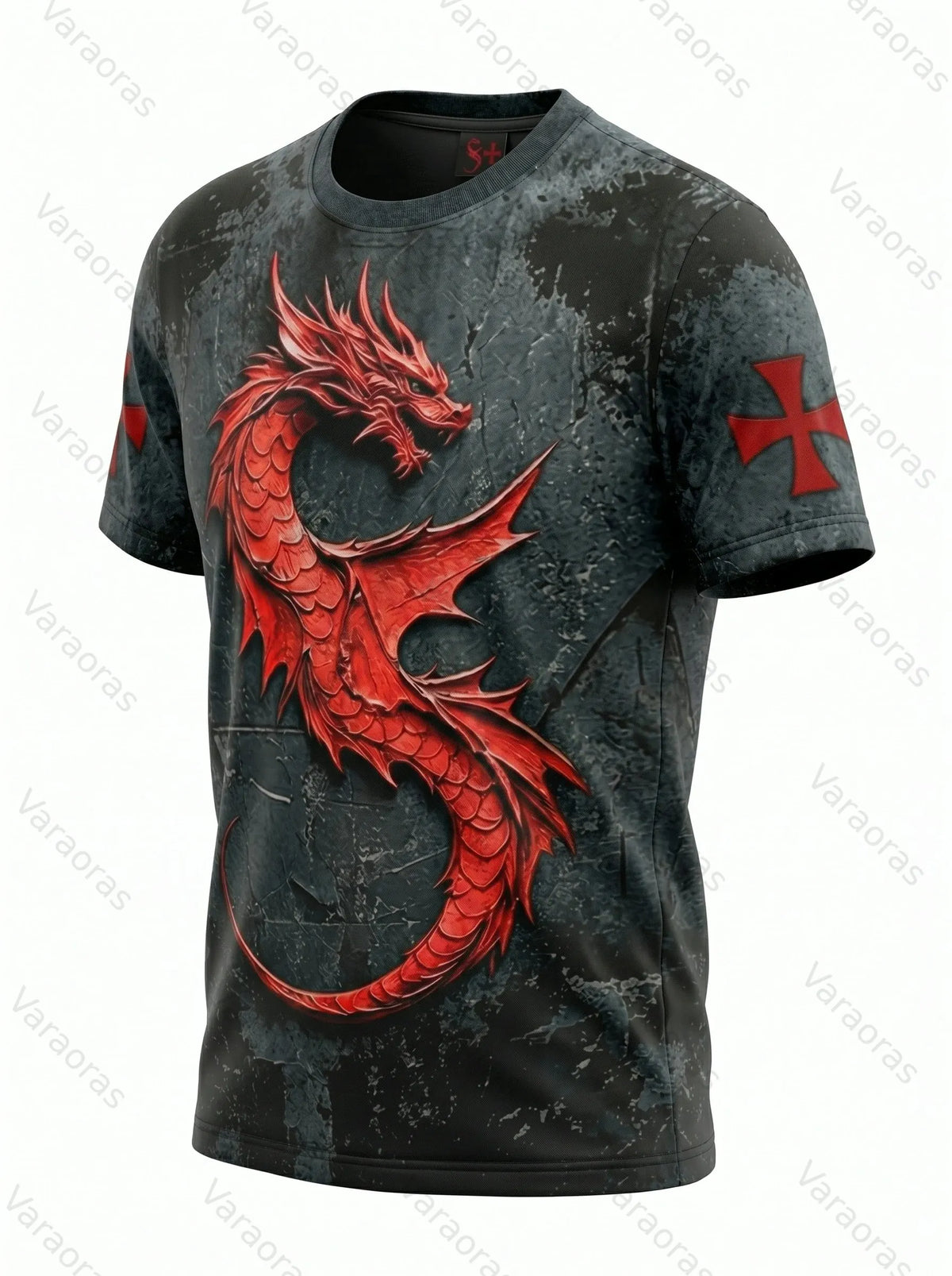 Men's Fashionable Viking Contrast Color Dragon Embroidered T-shirt 9283