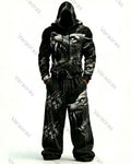 Men's Fashion Viking Contrast Color Embroidered Hoodie & Pants Two-Piece Set 3684