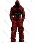 Men's Fashion Skull Contrast Color Embroidered Hoodie & Pants Two-Piece Set 8954