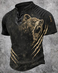 Men's Viking Roaring Bear Claw Print Short-Sleeve Henley T-Shirt 1946