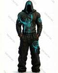 Men's Fashion Viking Contrast Color Embroidered Hoodie & Pants Two-Piece Set 9441