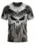 Men's Fashionable Viking Contrast Color Skull and Raven Print T-shirt 4239