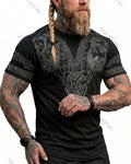 Men's Summer Viking Wolf Totem Print Short-Sleeve T-Shirt 5546
