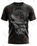 Men's Fashionable Viking Contrast Color Wolf Print T-shirt 6559