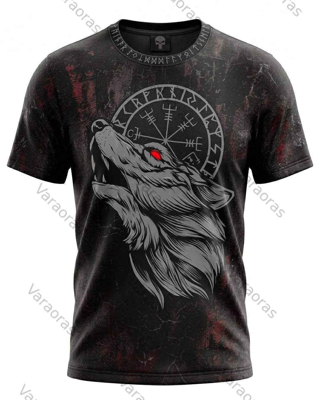 Men's Fashionable Viking Contrast Color Wolf Print T-shirt 6559