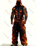 Men's Fashion Wolf Embroidery Hooded Sleeveless Top and Pants Two-Piece Set 3700
