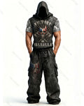 Men's Fashion Viking Contrast Color Embroidered Hoodie & Pants Two-Piece Set 2520
