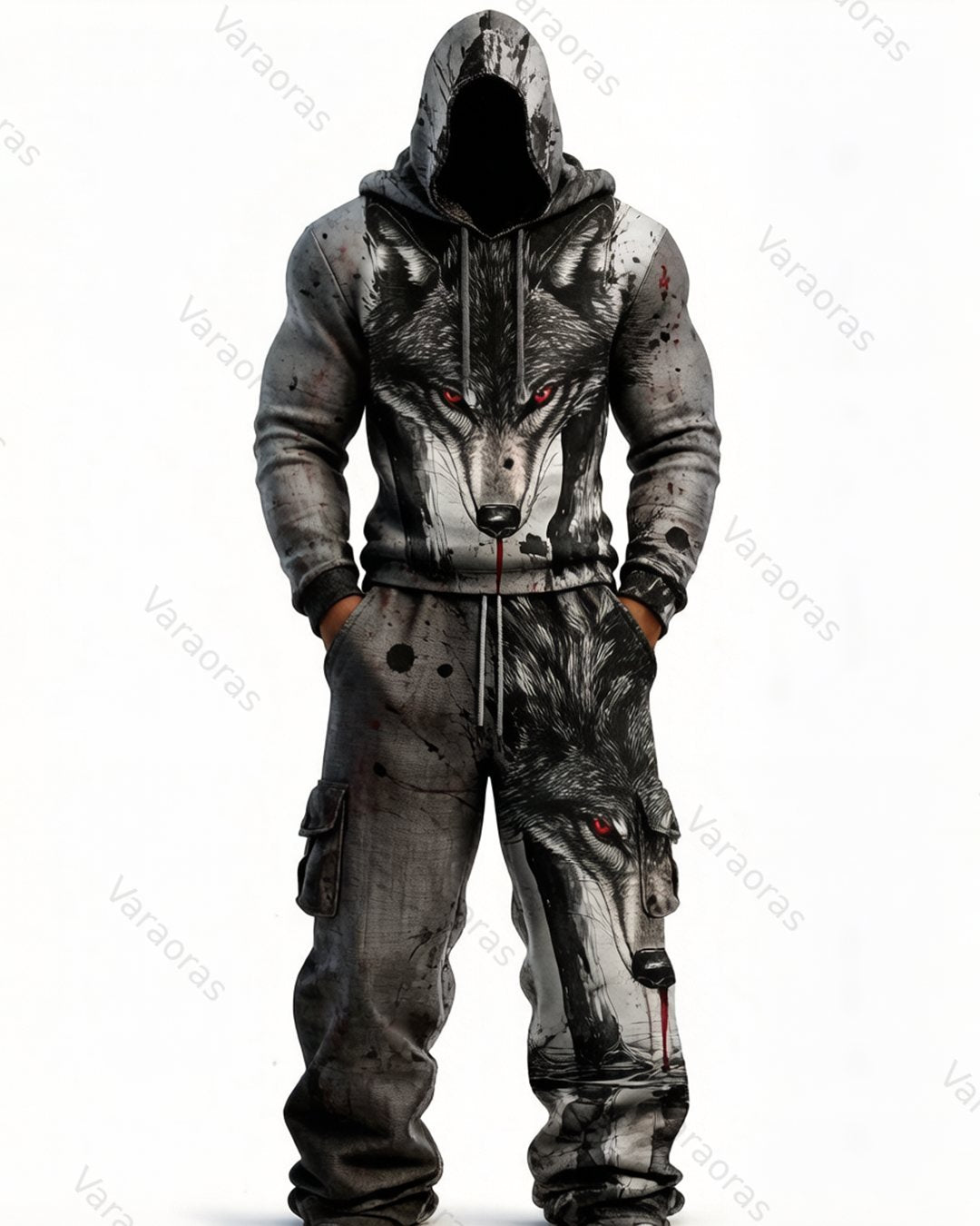 Men's Fashion Viking Contrast Color Embroidered Hoodie & Pants Two-Piece Set 6913