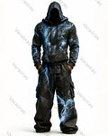 Men's Fashion Viking Contrast Color Embroidered Hoodie & Pants Two-Piece Set 7705