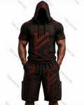 Men's Fashion Viking Rune Print Top & Shorts Two-Piece Set 4471